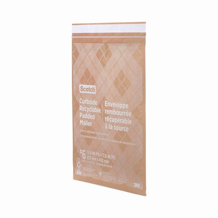 Scotch Curbside Recyclable Padded Mailer, #6, Self-Adhesive, Interior Dimensions: 12.9x17.8, Kraft, 50PK 7100258007